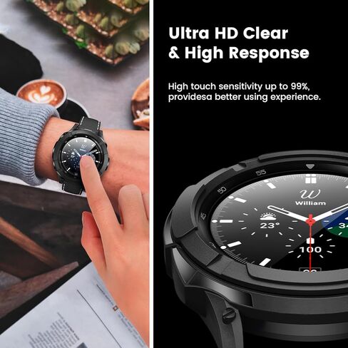 Goton 3 in 1 Accessories for Samsung Galaxy Watch 4 46mm, 1 Rugged TPU Armor Bumper Case +2 Tempered Glass Screen Protector Films + 1 Bezel Ring for Galaxy Watch 4 46mm in Kuwait