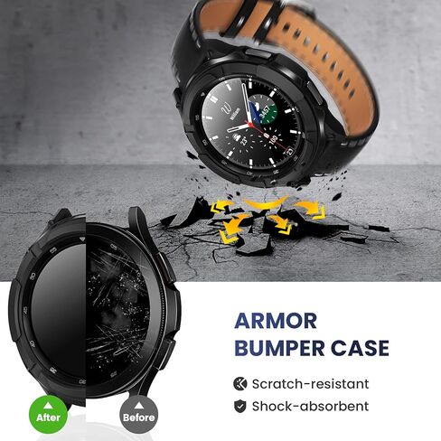 Goton 3 in 1 Accessories for Samsung Galaxy Watch 4 46mm, 1 Rugged TPU Armor Bumper Case +2 Tempered Glass Screen Protector Films + 1 Bezel Ring for Galaxy Watch 4 46mm in Kuwait