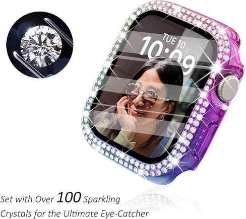 Surace Bling Case with Screen Protector for Apple Watch Series 6/5/4 44mm | Crystals Diamond Protective Face Cover Bumper with Tempered Glass Apple Watch Case, Sensitive Touch, Gold in Kuwait