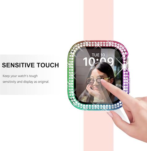 Surace Bling Case with Screen Protector for Apple Watch Series 6/5/4 44mm | Crystals Diamond Protective Face Cover Bumper with Tempered Glass Apple Watch Case, Sensitive Touch, Gold in Kuwait