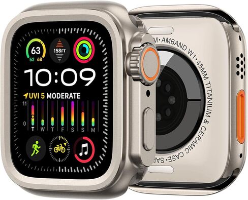 جراب معدني 3 في 1 من amBand متوافق مع Apple Watch Series 6/5/4 SE/SE2 مقاس 44 مم، واقي ممتص الصدمات W1 [يتحول إلى ترقية Ultra 2/1] مع تاج الساعة + غطاء خلفي للساعة، تيتانيوم أصلي in Kuwait