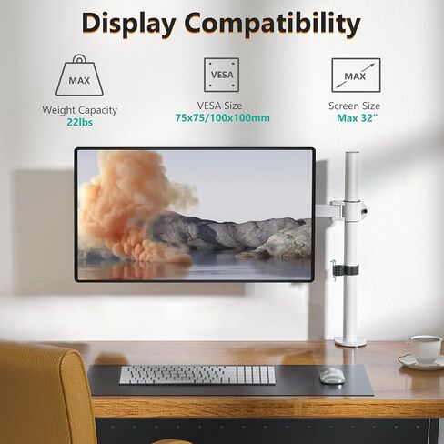 WALI Single Monitor Mount, Single Monitor Arm Desk Mount,Desk Monitor Stand, Holds Screen Up to 32inch, 22lbs, Adjustable Mount with C-CLAMP Designed for Home Office Application(M001), Black in Kuwait