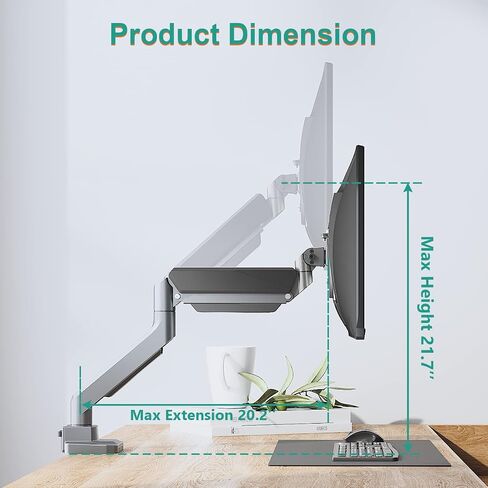 WALI Single Monitor Gas Spring Desk Mount, Heavy Duty Monitor Arm for Ultrawide Screen up to 35 inch, 33 lbs. Fully Adjustable, Mounting Holes 75 and 100 (GSM001XL), Black in Saudi Arabia