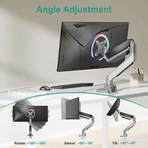 WALI Single Monitor Gas Spring Desk Mount, Heavy Duty Monitor Arm for Ultrawide Screen up to 35 inch, 33 lbs. Fully Adjustable, Mounting Holes 75 and 100 (GSM001XL), Black in Saudi Arabia