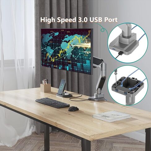 WALI Single Monitor Gas Spring Desk Mount, Heavy Duty Monitor Arm for Ultrawide Screen up to 35 inch, 33 lbs. Fully Adjustable, Mounting Holes 75 and 100 (GSM001XL), Black in Saudi Arabia