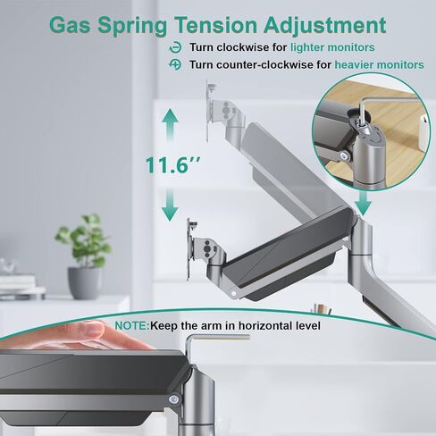 WALI Single Monitor Gas Spring Desk Mount, Heavy Duty Monitor Arm for Ultrawide Screen up to 35 inch, 33 lbs. Fully Adjustable, Mounting Holes 75 and 100 (GSM001XL), Black in Saudi Arabia