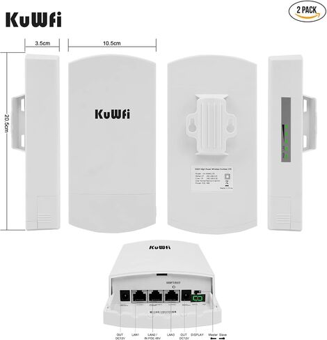 KuWFi 2-Pack 300Mbps Wireless Bridge Outdoor CPE WiFi Kit Point to Point | 2.4GHz P2P Link 1KM Range Starlink Extension in Kuwait