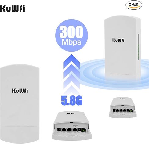 KuWFi 2-Pack 300Mbps Wireless Bridge Outdoor CPE WiFi Kit Point to Point | 2.4GHz P2P Link 1KM Range Starlink Extension in Kuwait