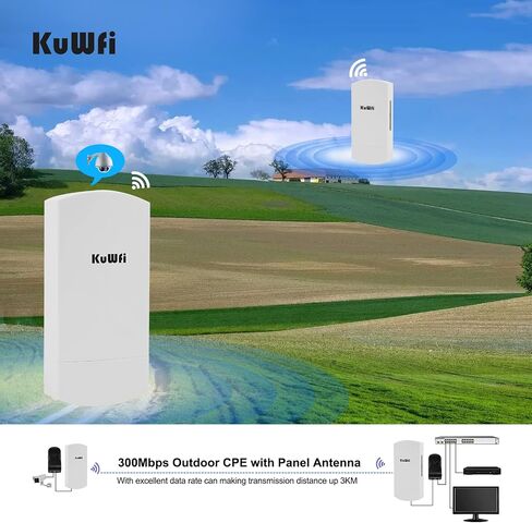 KuWFi 2-Pack 300Mbps Wireless Bridge Outdoor CPE WiFi Kit Point to Point | 2.4GHz P2P Link 1KM Range Starlink Extension in Kuwait