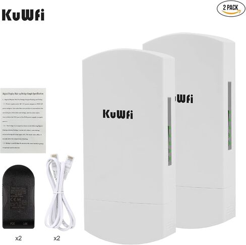 KuWFi 2-Pack 300Mbps Wireless Bridge Outdoor CPE WiFi Kit Point to Point | 2.4GHz P2P Link 1KM Range Starlink Extension in Kuwait