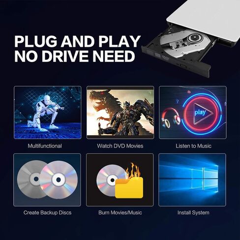 External CD/DVD Drive for Laptop, USB 3.0 Ultra-Slim Portable Burner Writer Compatible with Mac MacBook Pro/Air iMac Desktop Windows 7/8/10/XP/Vista (White) (7 in 1 Drive) in Kuwait