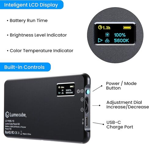 لوم كيوب مصباح LED ثنائي اللون قابل للتركيب لكاميرات دي اس ال ار الاحترافية، مجموعة لوحة جو قابلة للتعديل، شاشة LCD ذكية | اضاءة فيديو للصور، بطارية طويلة | يناسب سوني ونيكون وكانون وفوجي وباناسونيك in Kuwait