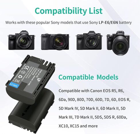 LP LP-E6 LPE6N Battery Charger Pack, 3-Pack Battery+Triple Slot Charger | Compatible with Canon EOS R6 R5 R 90D 80D 70D 60D 60DA 6D 6D Mark II 5D Mark II/III/IV 5DS 5DS R 7D 7D Mark II XC15 XC10 4K6K in Saudi Arabia
