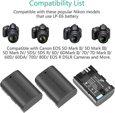 LP LP-E6 LPE6N Battery Charger Pack, 3-Pack Battery+Triple Slot Charger | Compatible with Canon EOS R6 R5 R 90D 80D 70D 60D 60DA 6D 6D Mark II 5D Mark II/III/IV 5DS 5DS R 7D 7D Mark II XC15 XC10 4K6K in Saudi Arabia