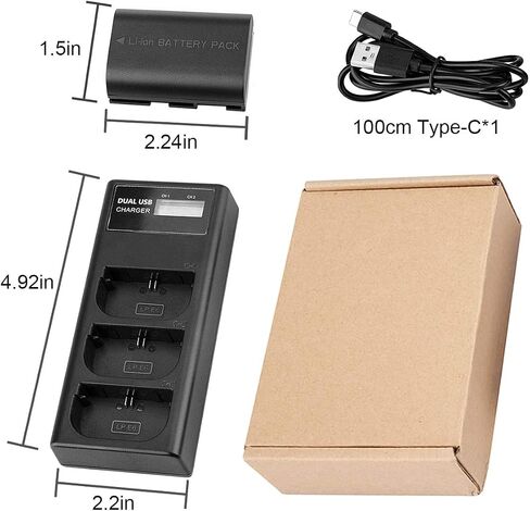 بطارية بديلة LP LP-E6N LP-E6، 2 منفذ شحن USB-C بقدرة 2600 مللي أمبير في الساعة in Kuwait