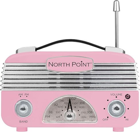 AM/FM Portable Vintage Radio with Best Reception, Circa 1960's Design, 3" AA Battery Operated Radio, Tuning, Volume and On/Off Knob, Pink and Silver in Kuwait