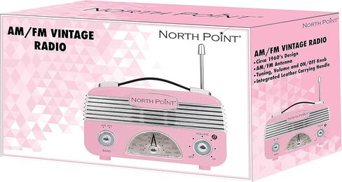 AM/FM Portable Vintage Radio with Best Reception, Circa 1960's Design, 3" AA Battery Operated Radio, Tuning, Volume and On/Off Knob, Pink and Silver in Kuwait