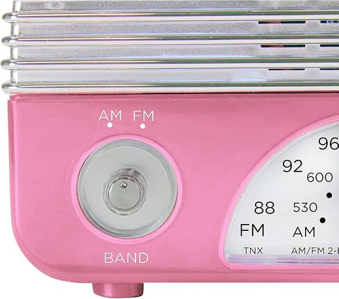 AM/FM Portable Vintage Radio with Best Reception, Circa 1960's Design, 3" AA Battery Operated Radio, Tuning, Volume and On/Off Knob, Pink and Silver in Kuwait