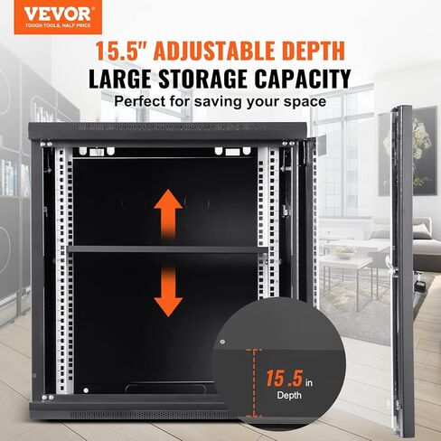 خزانة خادم شبكة VEVOR 6U مثبتة على الحائط، بعمق 15.5 بوصة، حاوية خزانة حامل الخادم، 200 رطل كحد أقصى. سعة تحميل مثبتة على الأرض، باب زجاجي مزود بقفل وألواح جانبية، لمعدات تكنولوجيا المعلومات وأجهزة الصوت والصورة in Kuwait