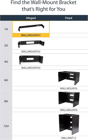 StarTech.com 2U Hinged Wall Mount Patch Panel Bracket - 6 inch Deep - 19" Patch Panel Swing Rack for Shallow Network Equipment- 22lbs (WALLMOUNTH2), Black | Rear-access hinged design, Holds slim 19in shallow network equipment, Holes 16in apart for wall st in Kuwait