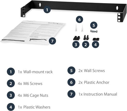 StarTech.com 2U Hinged Wall Mount Patch Panel Bracket - 6 inch Deep - 19" Patch Panel Swing Rack for Shallow Network Equipment- 22lbs (WALLMOUNTH2), Black | Rear-access hinged design, Holds slim 19in shallow network equipment, Holes 16in apart for wall st in Kuwait