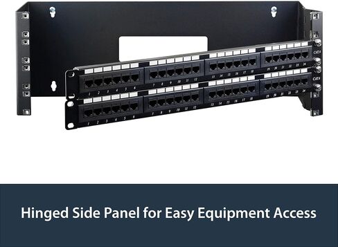 StarTech.com 2U Hinged Wall Mount Patch Panel Bracket - 6 inch Deep - 19" Patch Panel Swing Rack for Shallow Network Equipment- 22lbs (WALLMOUNTH2), Black | Rear-access hinged design, Holds slim 19in shallow network equipment, Holes 16in apart for wall st in Kuwait