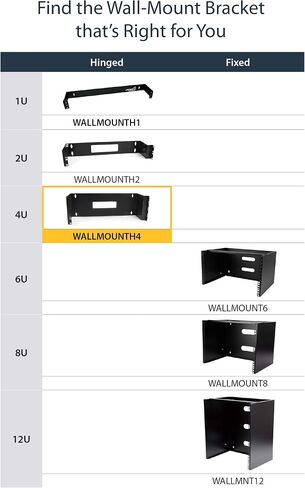 StarTech.com 2U Hinged Wall Mount Patch Panel Bracket - 6 inch Deep - 19" Patch Panel Swing Rack for Shallow Network Equipment- 22lbs (WALLMOUNTH2), Black | Rear-access hinged design, Holds slim 19in shallow network equipment, Holes 16in apart for wall st in Kuwait