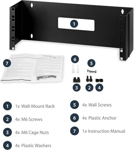 StarTech.com 2U Hinged Wall Mount Patch Panel Bracket - 6 inch Deep - 19" Patch Panel Swing Rack for Shallow Network Equipment- 22lbs (WALLMOUNTH2), Black | Rear-access hinged design, Holds slim 19in shallow network equipment, Holes 16in apart for wall st in Kuwait