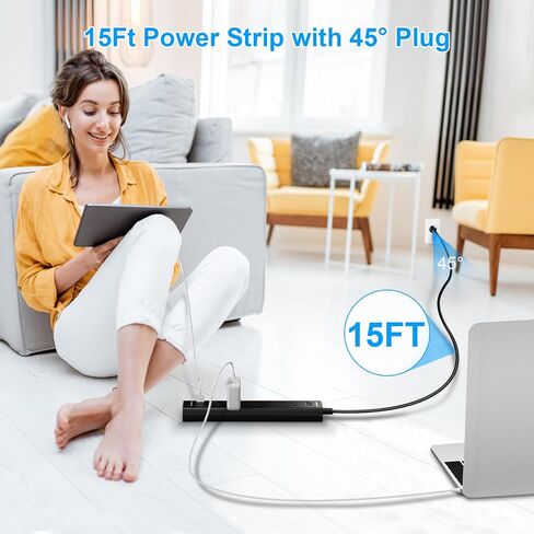 10FT Long Surge Protector Power Strip-with 5 Widely Outlets and 3 USB Ports(1 USB C Port),10 Foot Extension Cord(1250W/10A),Wall Mount for Home Office,700 J,Black(2 Pack) in Kuwait