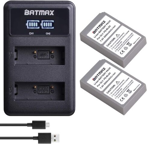 Batmax 2000mAh 2 قطعة BLS-5 BLS-50 PS-BLS5 بطارية + LED شاحن USB مزدوج لأوليمبوس BLS-5 E-PL2، E-PL5، E-PL6، E-PL7، E-PL8، E-PL9، E-PL10 ,E-PM2,OM-D E-M10,E-M10 Mark II,III,E-M10 IV,Stylus1 كاميرات in Kuwait