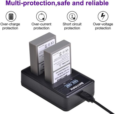 Batmax 2000mAh 2 قطعة BLS-5 BLS-50 PS-BLS5 بطارية + LED شاحن USB مزدوج لأوليمبوس BLS-5 E-PL2، E-PL5، E-PL6، E-PL7، E-PL8، E-PL9، E-PL10 ,E-PM2,OM-D E-M10,E-M10 Mark II,III,E-M10 IV,Stylus1 كاميرات in Kuwait