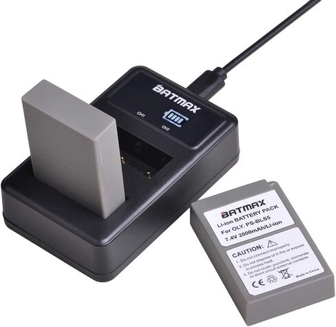 Batmax 2000mAh 2 قطعة BLS-5 BLS-50 PS-BLS5 بطارية + LED شاحن USB مزدوج لأوليمبوس BLS-5 E-PL2، E-PL5، E-PL6، E-PL7، E-PL8، E-PL9، E-PL10 ,E-PM2,OM-D E-M10,E-M10 Mark II,III,E-M10 IV,Stylus1 كاميرات in Kuwait