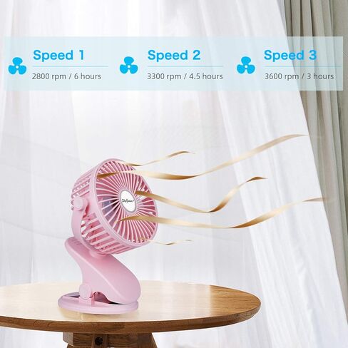 SkyGenius Battery Operated Stroller Fan, Rechargeable USB Powered Mini Clip on Desk Fan in Kuwait