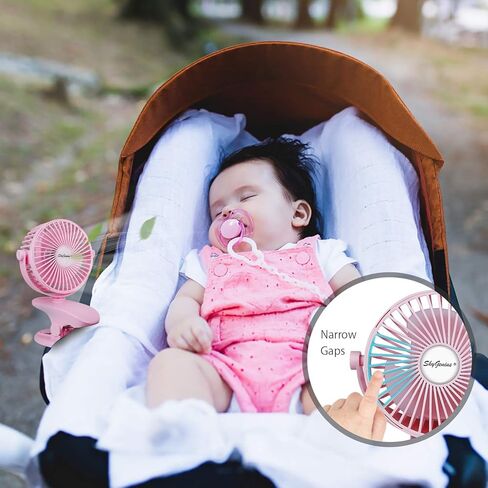 SkyGenius Battery Operated Stroller Fan, Rechargeable USB Powered Mini Clip on Desk Fan in Kuwait