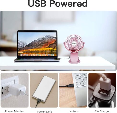 SkyGenius Battery Operated Stroller Fan, Rechargeable USB Powered Mini Clip on Desk Fan in Kuwait