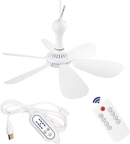 Silent USB Powered Ceiling Canopy Fan with 1m Extension Cord, Small Portable 6 blade Quiet Small DC USB Ceiling Fan Hanging Fan for Camping Bed Dormitory RV Tent Home Room in Kuwait
