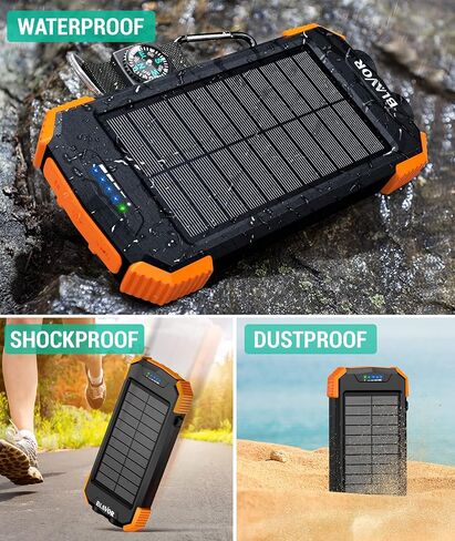 بنك الطاقة لشاحن الطاقة الشمسية BLAVOR، شاحن لاسلكي Qi بقدرة 10,000 مللي أمبير في الساعة حزمة بطارية خارجية من النوع C ومخرج مزدوج فائق السطوع، وحلقة تسلق البوصلة، وشحن اللوحة الشمسية in Kuwait