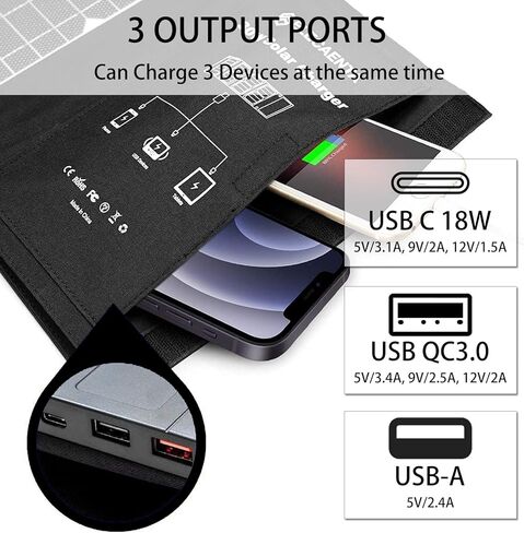 ELECAENTA 22W Solar Charger with 2 USB Ports, 24% High Efficiency, IP54 Waterproof, Foldable & Portable ETFE Solar Panel Charger for iPhone, iPad, Samsung, LG and Outdoor Camping Backpacking in Saudi Arabia