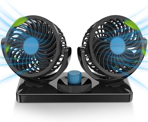 FiveJoy 360 Degree Rotatable Car Fan - 12V DC Electric 2 Speed Dual Head Fans, Quiet Strong Dashboard Cooling Air Circulator Fan for Sedan SUV RV Boat Auto Vehicles Golf or Home in Saudi Arabia