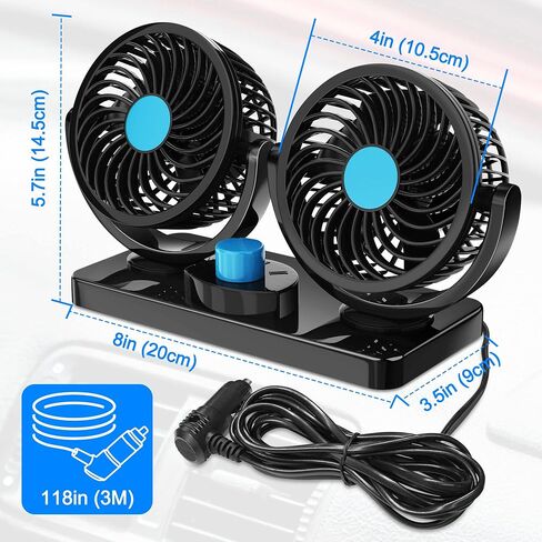 FiveJoy 360 Degree Rotatable Car Fan - 12V DC Electric 2 Speed Dual Head Fans, Quiet Strong Dashboard Cooling Air Circulator Fan for Sedan SUV RV Boat Auto Vehicles Golf or Home in Saudi Arabia