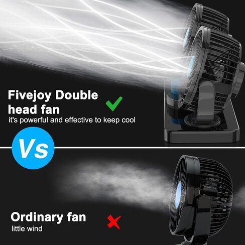 FiveJoy 360 Degree Rotatable Car Fan - 12V DC Electric 2 Speed Dual Head Fans, Quiet Strong Dashboard Cooling Air Circulator Fan for Sedan SUV RV Boat Auto Vehicles Golf or Home in Saudi Arabia