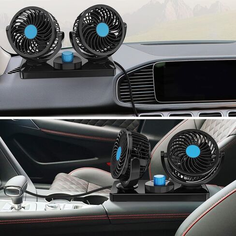 FiveJoy 360 Degree Rotatable Car Fan - 12V DC Electric 2 Speed Dual Head Fans, Quiet Strong Dashboard Cooling Air Circulator Fan for Sedan SUV RV Boat Auto Vehicles Golf or Home in Saudi Arabia