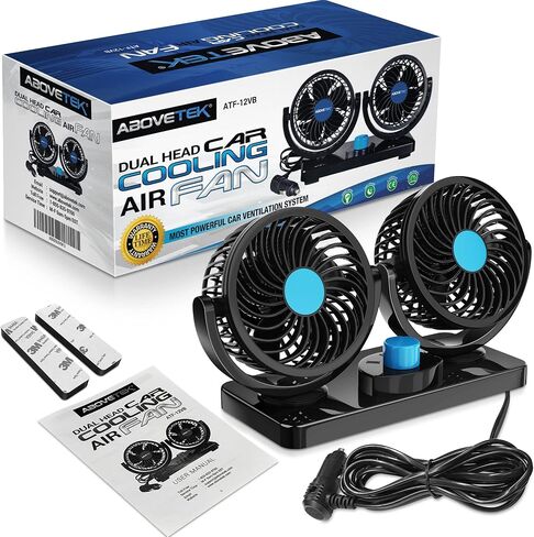 FiveJoy 360 Degree Rotatable Car Fan - 12V DC Electric 2 Speed Dual Head Fans, Quiet Strong Dashboard Cooling Air Circulator Fan for Sedan SUV RV Boat Auto Vehicles Golf or Home in Saudi Arabia