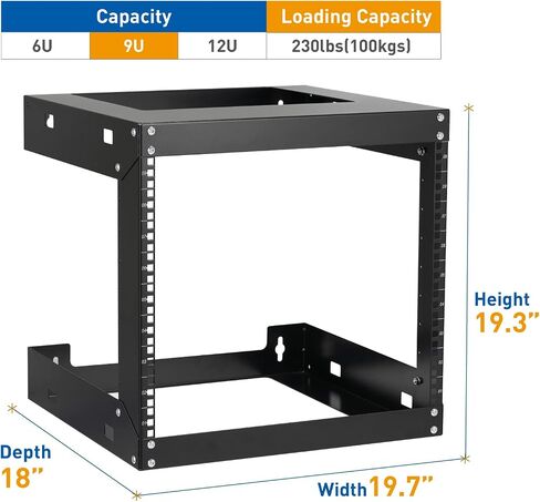 6U Wall Mount Rack Open Frame 19 Inch Server Equipment Network Cabinet 18 inches Depth Black by Tedgetal in Kuwait