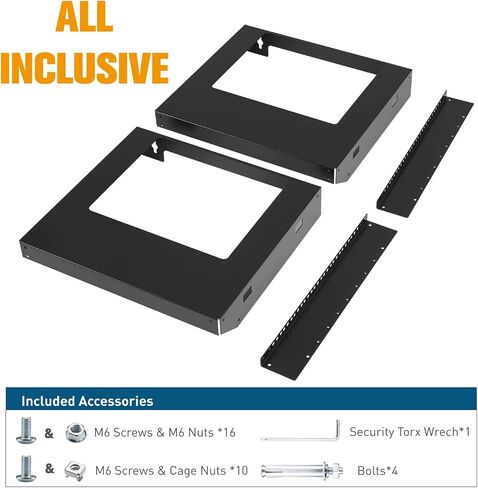 6U Wall Mount Rack Open Frame 19 Inch Server Equipment Network Cabinet 18 inches Depth Black by Tedgetal in Kuwait