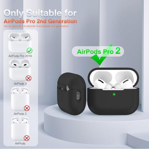 OULUOQI متوافق مع حافظة AirPods Pro 2 2023/2022، غطاء جلدي ناعم من السيليكون ممتص للصدمات [مصباح LED أمامي مرئي] in Kuwait