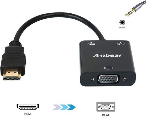 HDMI to VGA with Audio Adapter, Gold-Plated VGA to HDMI Adapter1080P Video Converter Male to Female with 3.5mm Audio Port Compatible for PC,Laptop,DVD in Kuwait