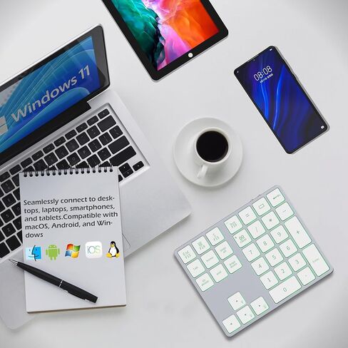 لوحة أرقام بلوتوث قابلة لإعادة الشحن من الألومنيوم فائقة الصغر من LIAN MO للكمبيوتر المحمول: لوحة أرقام لنظام التشغيل Windows، وMac OS، وAndroid، وiOS، ولوحة مفاتيح رقمية لاسلكية للعمل والترفيه والدراسة in Kuwait