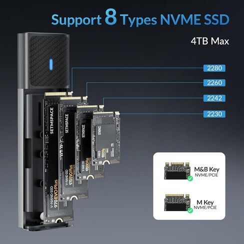 SSD Enclosure Tool-Free, SETMSPACE M.2 NVME SSD Enclosure USB C 10Gbps, NVME Enclosure Aluminum to PCIe M-Key, M.2 Enclosure with USB C Cable Only for NVME SSDs 2230/2242/2260/2280(Silver) in Saudi Arabia