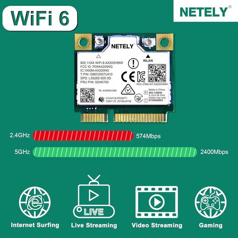 802.11AX WiFi 6E 5400Mbps Mini-PCIE Interface WiFi Adapter with Bluetooth 5.2 for Windows 10 11 64bit PCs, 2.4GHz 574Mbps, 5GHz 2400Mbps, 6GHz 2400Mbps, Intel WiFi 6E AX210 (WiFi 6E AX210HMW) in Kuwait